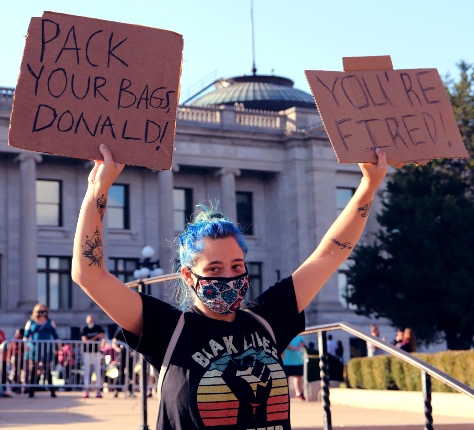 Demonstrator celebrating Trump's loss